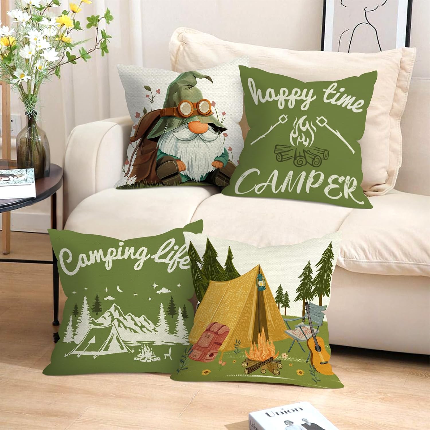 Group of 4 Camping Throw Pillo - Outdoor Adventure Group 评论和价格