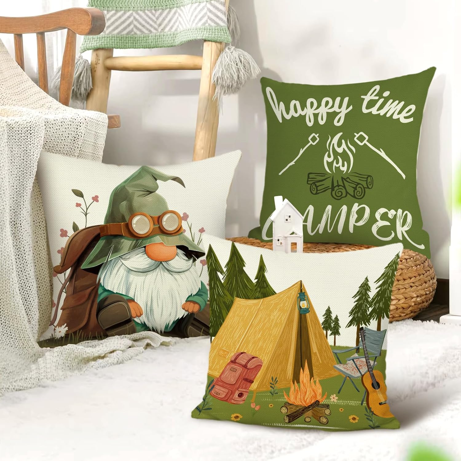Group of 4 Camping Throw Pillo - Outdoor Adventure Group 评论和价格